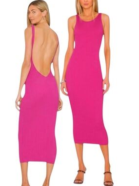 Revolve All The Ways Lamiae Backless Ribbed Bodycon Midi Dress in Pink